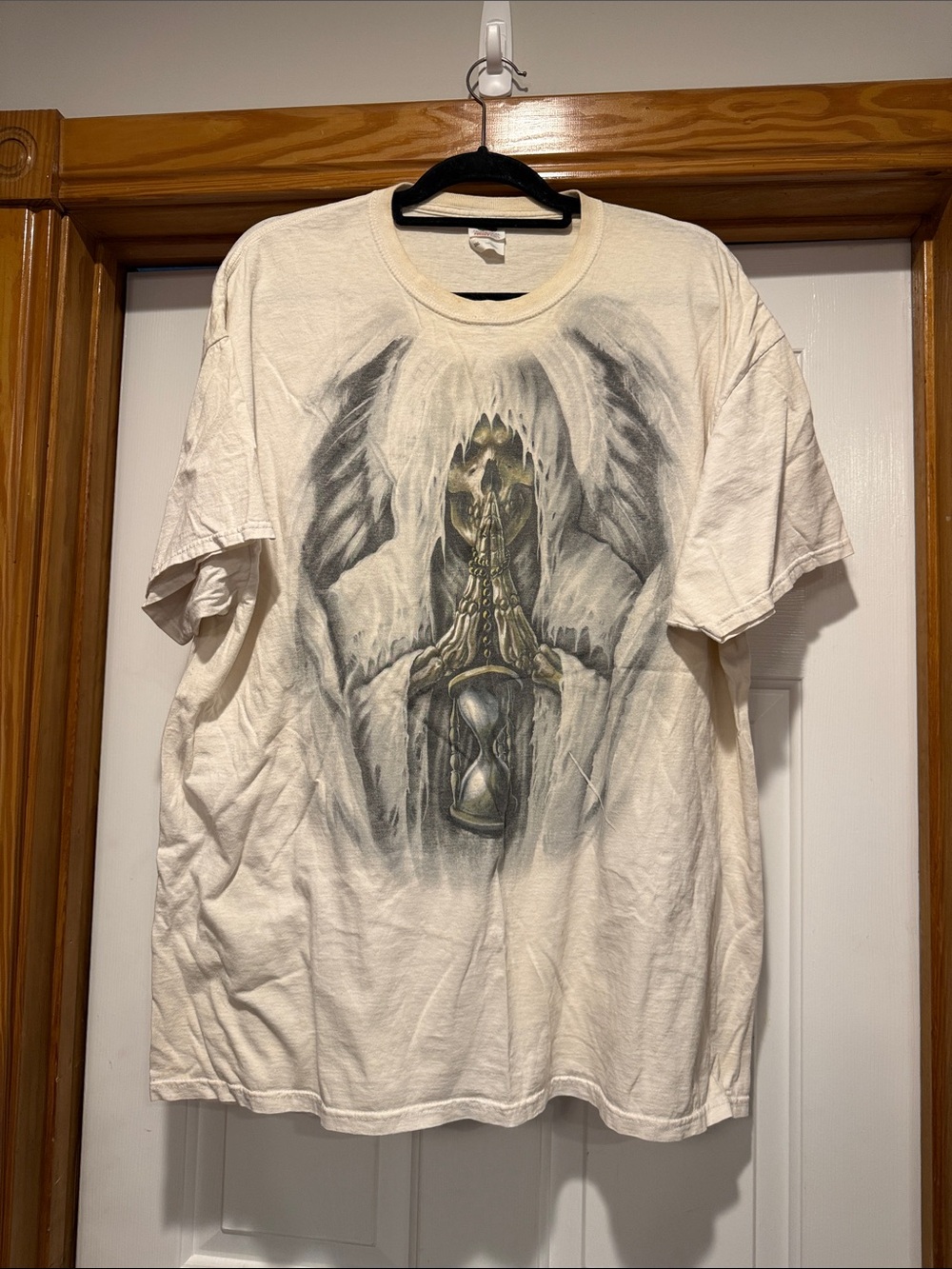 Fruit of the Loom Cream Short Sleeve Tee with Angel and Hourglass Graphic